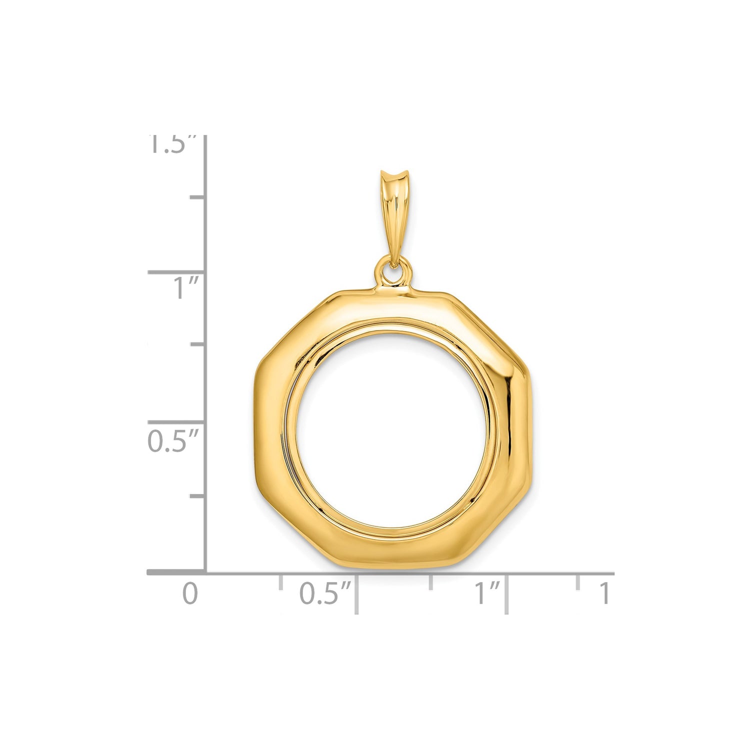 18 mm 14k Yellow Gold coin bezel pendant for US $2.50 Liberty Head Quarter Eagle — size reference (ruler)