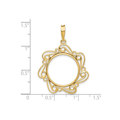 18 mm 14k Yellow Gold coin bezel pendant for US $2.50 Liberty Head Quarter Eagle — size reference (ruler)