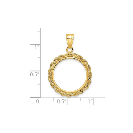 18 mm 14k Yellow Gold coin bezel pendant for US $2.50 Liberty Head Quarter Eagle — size reference (ruler)