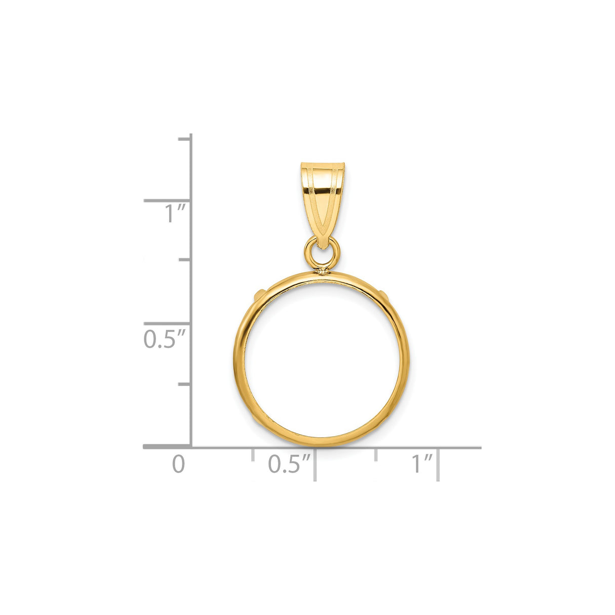 18 mm 14k Yellow Gold coin bezel pendant for US $2.50 Liberty Head Quarter Eagle — size reference (ruler)