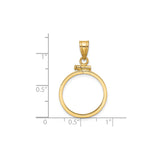 18 mm 14k Yellow Gold coin bezel pendant for US $2.50 Liberty Head Quarter Eagle — size reference (ruler)