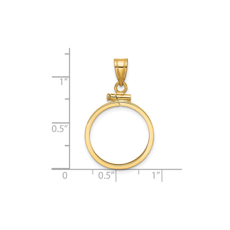 18 mm 14k Yellow Gold coin bezel pendant for US $2.50 Liberty Head Quarter Eagle — size reference (ruler)