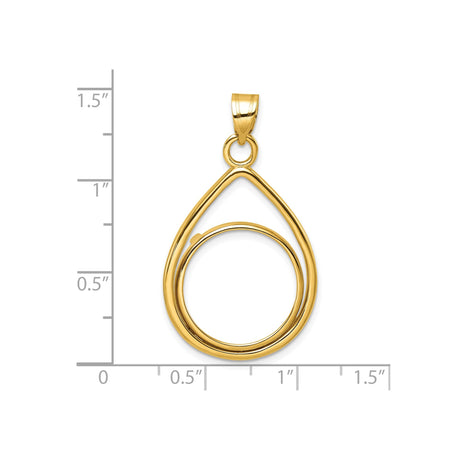 18 mm 14k Yellow Gold coin bezel pendant for US $2.50 Liberty Head Quarter Eagle — size reference (ruler)