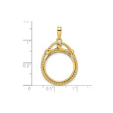 18 mm 14k Yellow Gold coin bezel pendant for US $2.50 Liberty Head Quarter Eagle — size reference (ruler)