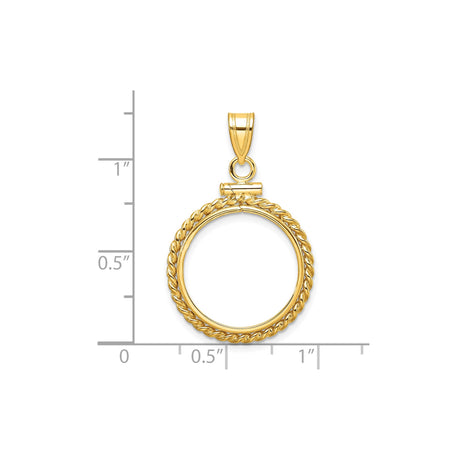 18 mm 14k Yellow Gold coin bezel pendant for US $2.50 Liberty Head Quarter Eagle — size reference (ruler)