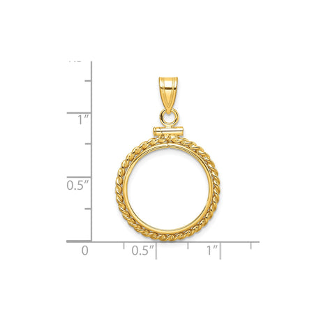 18 mm 14k Yellow Gold coin bezel pendant for US $2.50 Liberty Head Quarter Eagle — size reference (ruler)