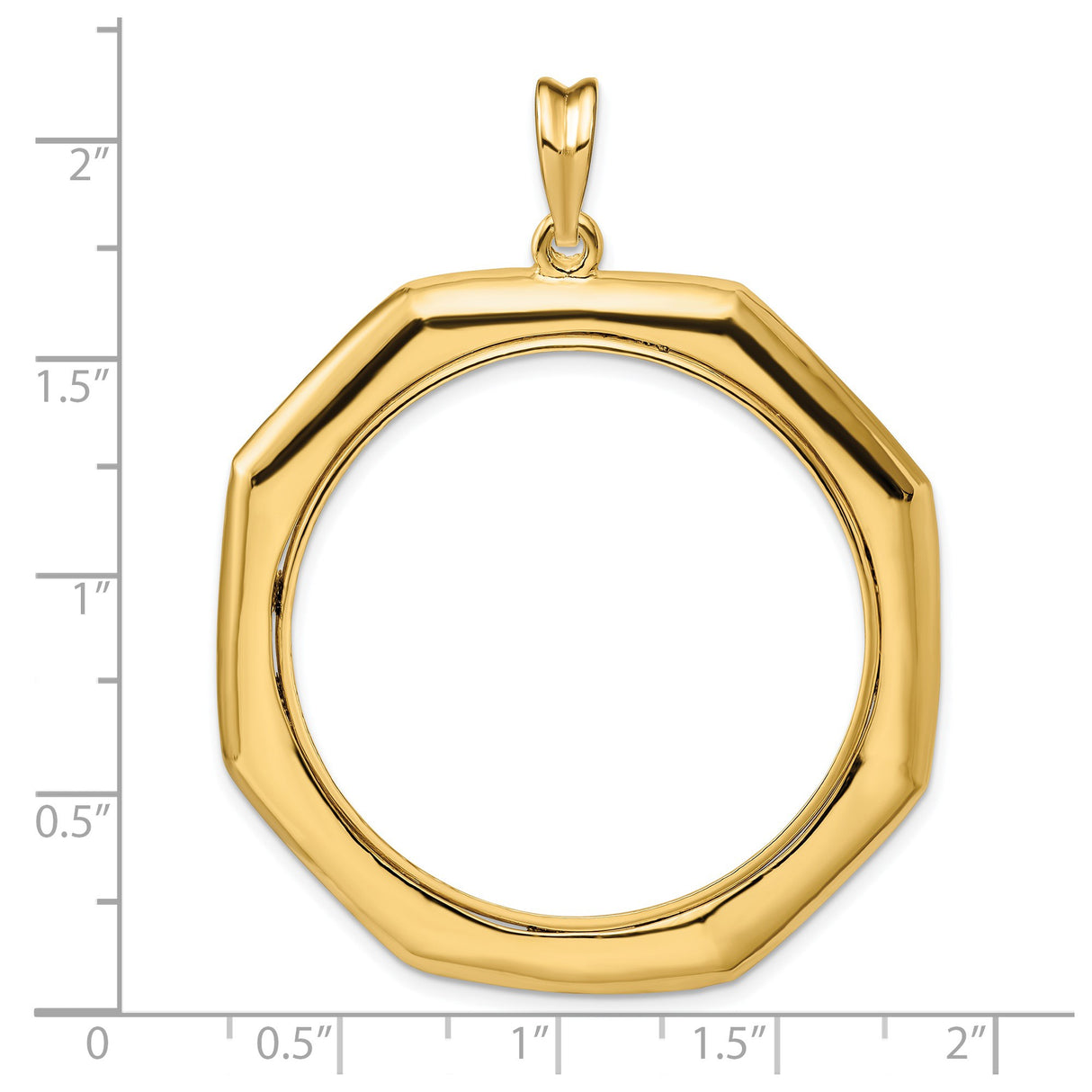34 mm 14k Yellow Gold coin bezel pendant for US $20 Saint Gaudens Double Eagle — size reference (ruler)