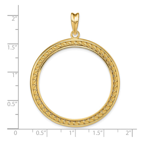 34 mm 14k Yellow Gold coin bezel pendant for US $20 Saint Gaudens Double Eagle — size reference (ruler)