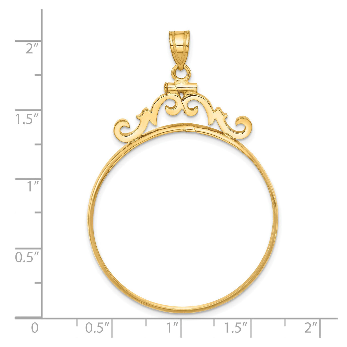 34 mm 14k Yellow Gold coin bezel pendant for US $20 Saint Gaudens Double Eagle — size reference (ruler)