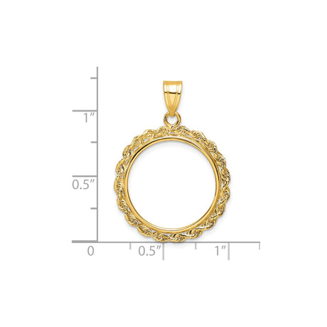 19 mm 14k Yellow Gold coin bezel pendant for US 1¢ Cent - Indian Head — size reference (ruler)