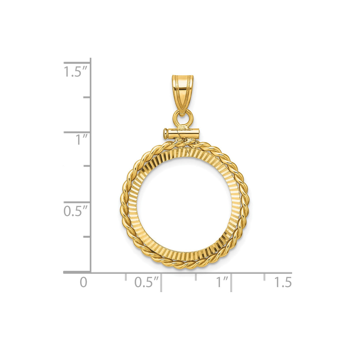 19 mm 14k Yellow Gold coin bezel pendant for US 1¢ Cent - Lincoln Wheat — size reference (ruler)