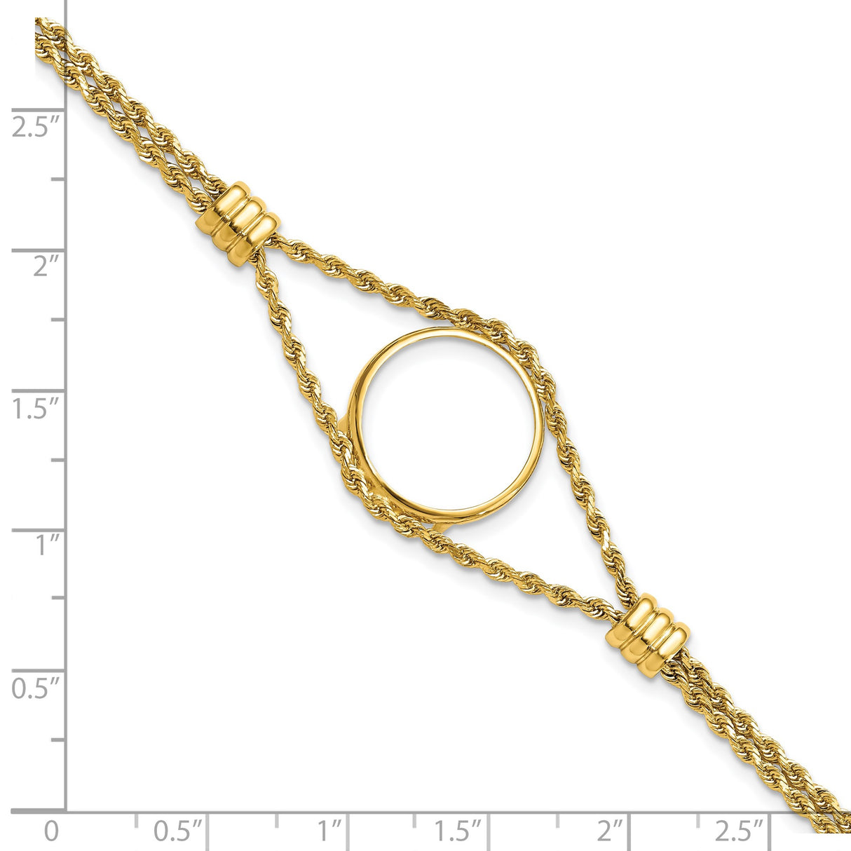 18 mm 14k Yellow Gold coin bezel bracelet for US 10¢ Dime - Mercury — size reference (ruler)
