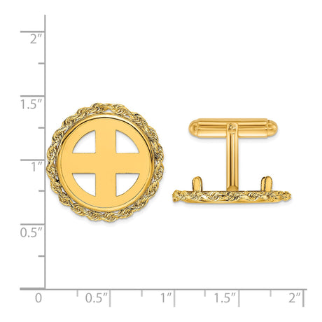 18 mm 14k Yellow Gold coin bezel cuff links for US 10¢ Dime - Mercury — size reference (ruler)