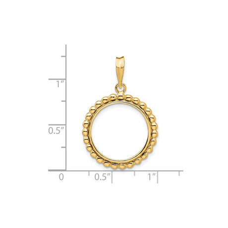 18 mm 14k Yellow Gold coin bezel pendant for US 10¢ Dime - Mercury — size reference (ruler)