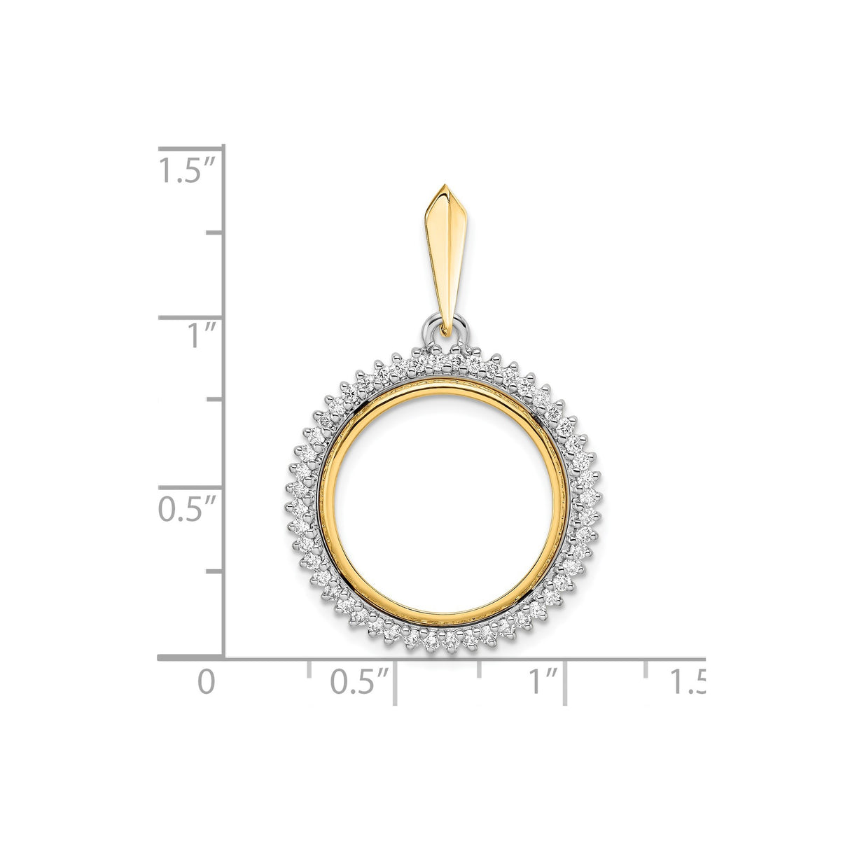 18 mm 14k Multi-Tone Gold coin bezel pendant for US 10¢ Dime - Mercury — size reference (ruler)