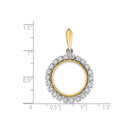 18 mm 14k Multi-Tone Gold coin bezel pendant for US 10¢ Dime - Mercury — size reference (ruler)