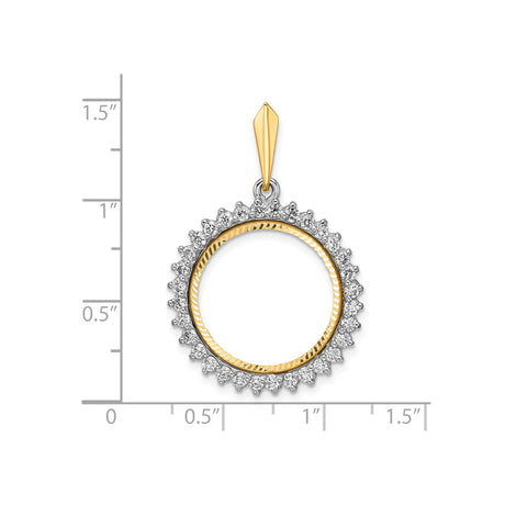 18 mm 14k Multi-Tone Gold coin bezel pendant for US 10¢ Dime - Mercury — size reference (ruler)