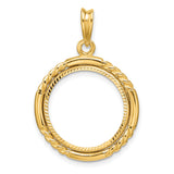 18 mm 14k Yellow Gold coin bezel pendant for US 10¢ Dime - Mercury