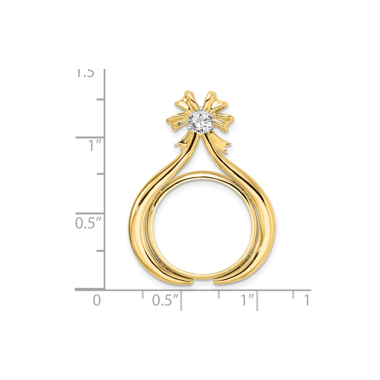 18 mm 14k Multi-Tone Gold coin bezel pendant for US 10¢ Dime - Mercury — size reference (ruler)