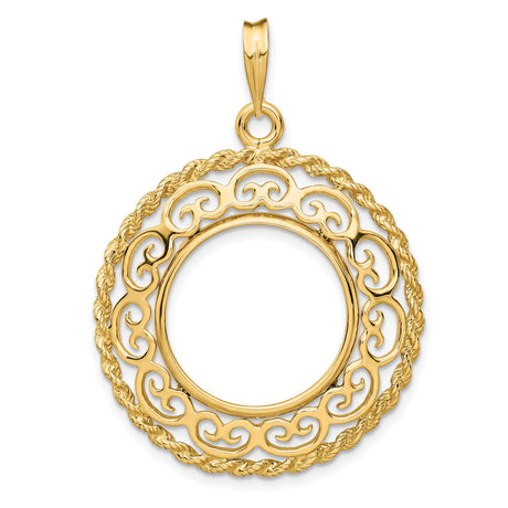 18 mm 14k Yellow Gold coin bezel pendant for US 10¢ Dime - Mercury