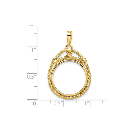18 mm 14k Yellow Gold coin bezel pendant for US 10¢ Dime - Mercury — size reference (ruler)
