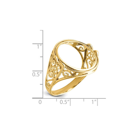 18 mm 14k Yellow Gold coin bezel ring for US 10¢ Dime - Mercury — size reference (ruler)