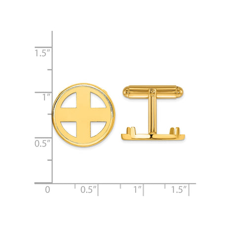 18 mm 14k Yellow Gold coin bezel cuff links for US 10¢ Dime - Roosevelt — size reference (ruler)