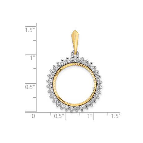 18 mm 14k Multi-Tone Gold coin bezel pendant for US 10¢ Dime - Roosevelt — size reference (ruler)