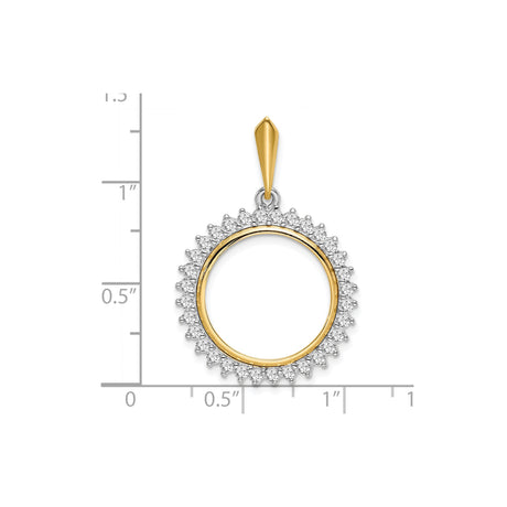 18 mm 14k Multi-Tone Gold coin bezel pendant for US 10¢ Dime - Roosevelt — size reference (ruler)