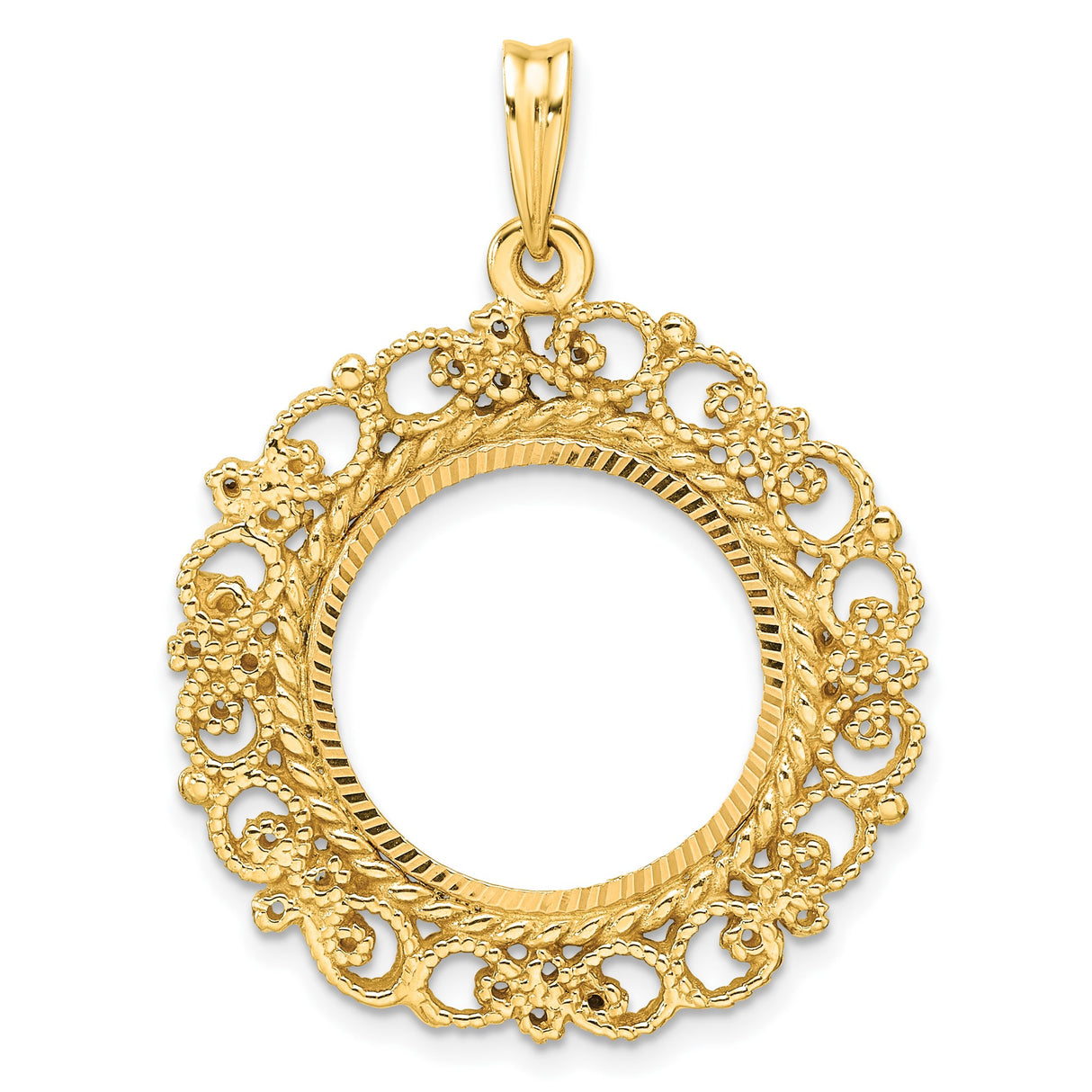 18 mm 14k Yellow Gold coin bezel pendant for US 10¢ Dime - Roosevelt