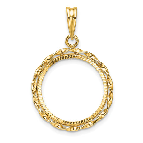 18 mm 14k Yellow Gold coin bezel pendant for US 10¢ Dime - Roosevelt