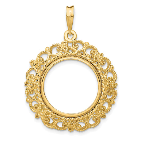 18 mm 14k Yellow Gold coin bezel pendant for US 10¢ Dime - Roosevelt