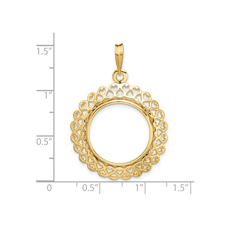 18 mm 14k Yellow Gold coin bezel pendant for US 10¢ Dime - Roosevelt — size reference (ruler)