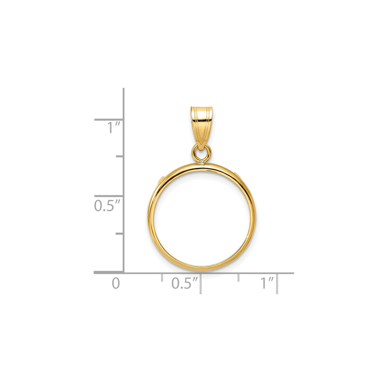 18 mm 14k Yellow Gold coin bezel pendant for US 10¢ Dime - Roosevelt — size reference (ruler)