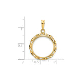 18 mm 14k Yellow Gold coin bezel pendant for US 10¢ Dime - Roosevelt — size reference (ruler)