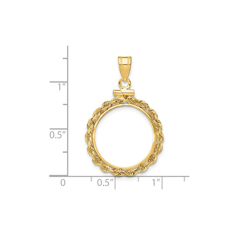 18 mm 14k Yellow Gold coin bezel pendant for US 10¢ Dime - Roosevelt — size reference (ruler)
