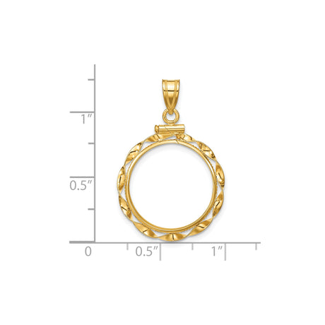 18 mm 14k Yellow Gold coin bezel pendant for US 10¢ Dime - Roosevelt — size reference (ruler)