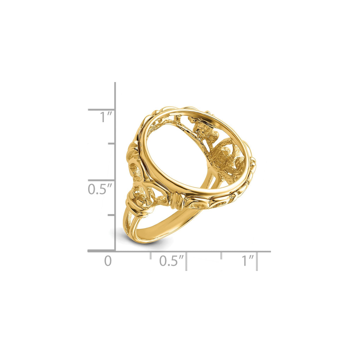 18 mm 14k Yellow Gold coin bezel ring for US 10¢ Dime - Roosevelt — size reference (ruler)