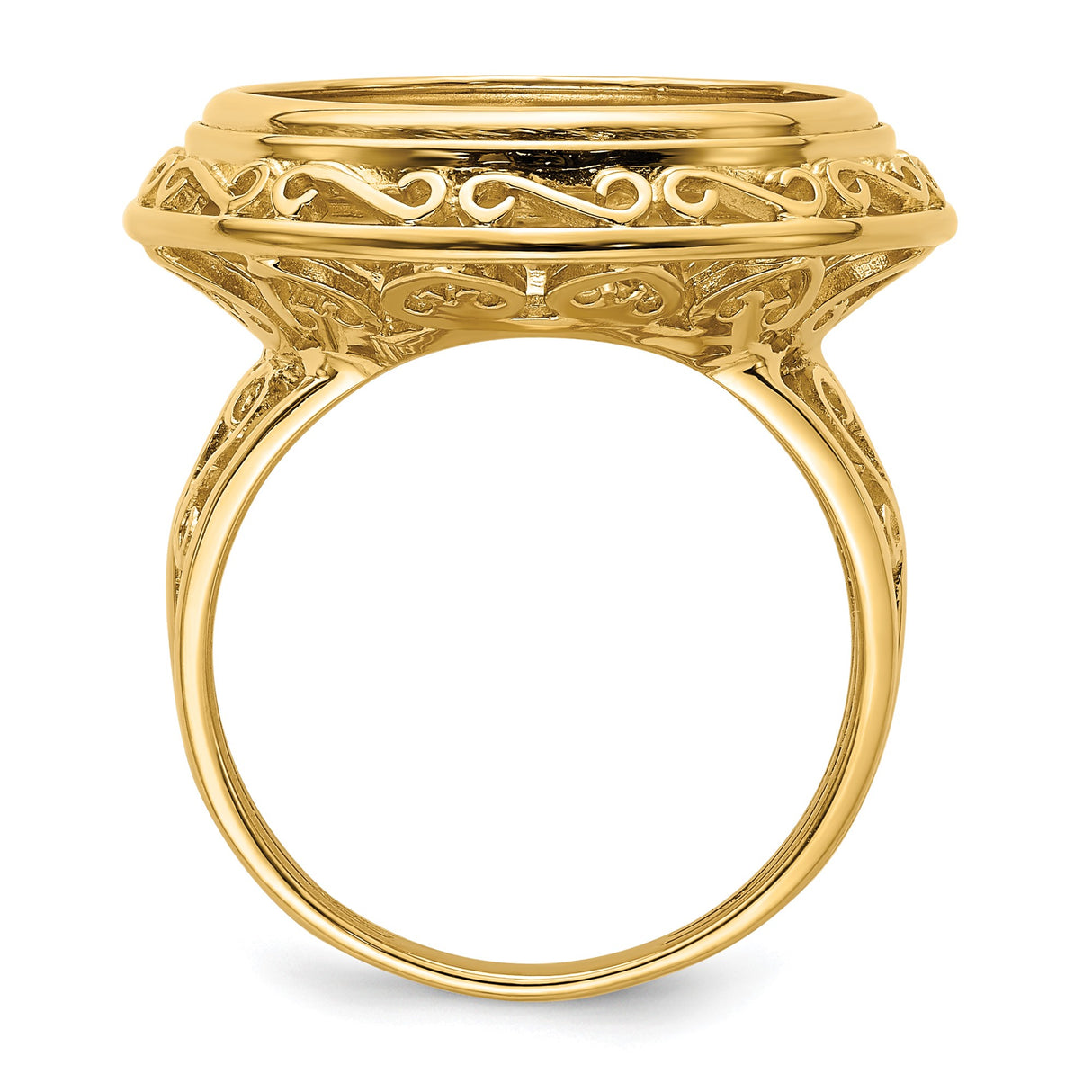 18 mm 14k Yellow Gold coin bezel ring for US 10¢ Dime - Roosevelt — alternate view
