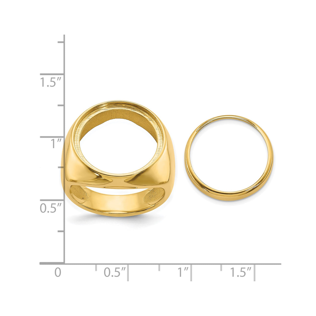 18 mm 14k Yellow Gold coin bezel ring for US 10¢ Dime - Roosevelt — size reference (ruler)