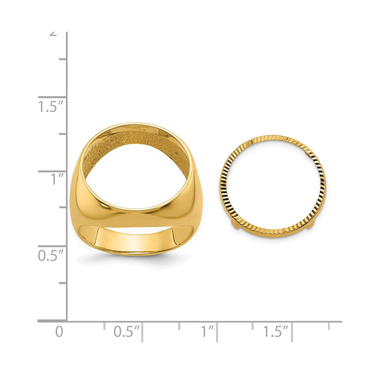 18 mm 14k Yellow Gold coin bezel ring for US 10¢ Dime - Roosevelt — size reference (ruler)