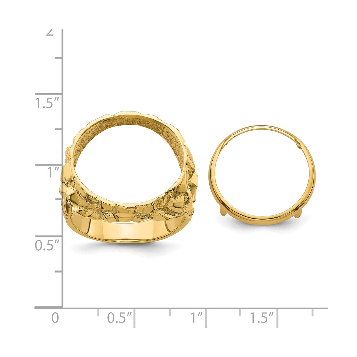 18 mm 14k Yellow Gold coin bezel ring for US 10¢ Dime - Roosevelt — size reference (ruler)