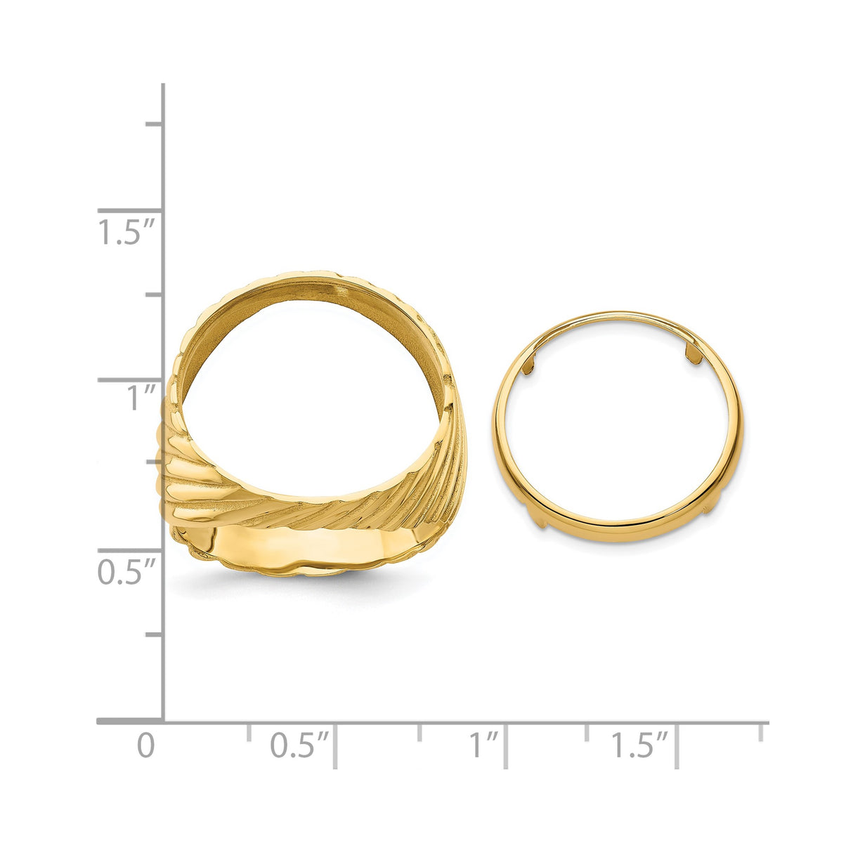 18 mm 14k Yellow Gold coin bezel ring for US 10¢ Dime - Roosevelt — size reference (ruler)