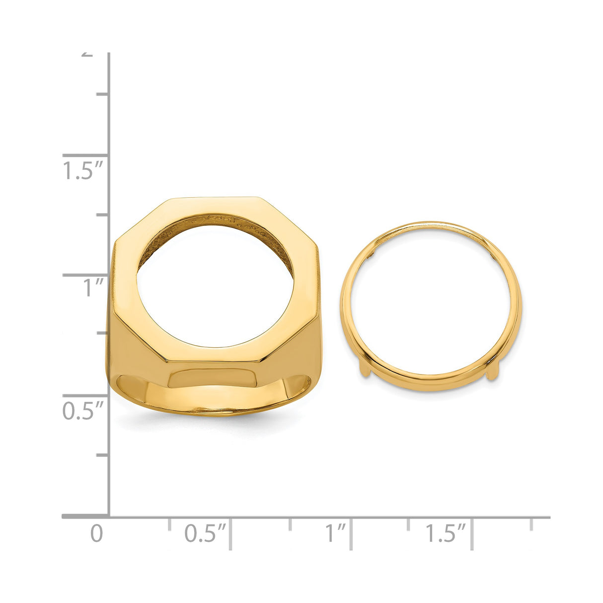 18 mm 14k Yellow Gold coin bezel ring for US 10¢ Dime - Roosevelt — size reference (ruler)