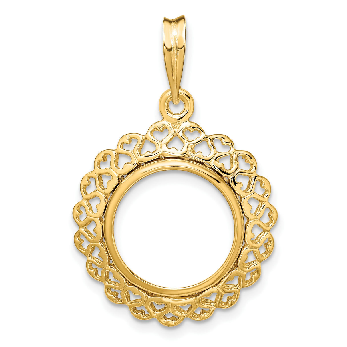 14 mm 14k Yellow Gold coin bezel pendant for US 3¢ Trime Three Cent Silver