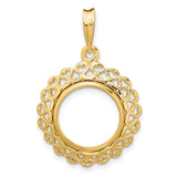 14 mm 14k Yellow Gold coin bezel pendant for US 3¢ Trime Three Cent Silver