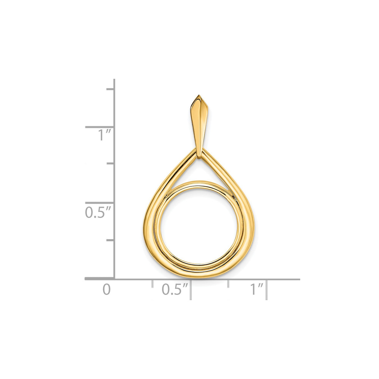 14 mm 14k Yellow Gold coin bezel pendant for US 3¢ Trime Three Cent Silver — size reference (ruler)