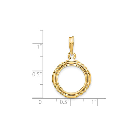 14 mm 14k Yellow Gold coin bezel pendant for US 3¢ Trime Three Cent Silver — size reference (ruler)
