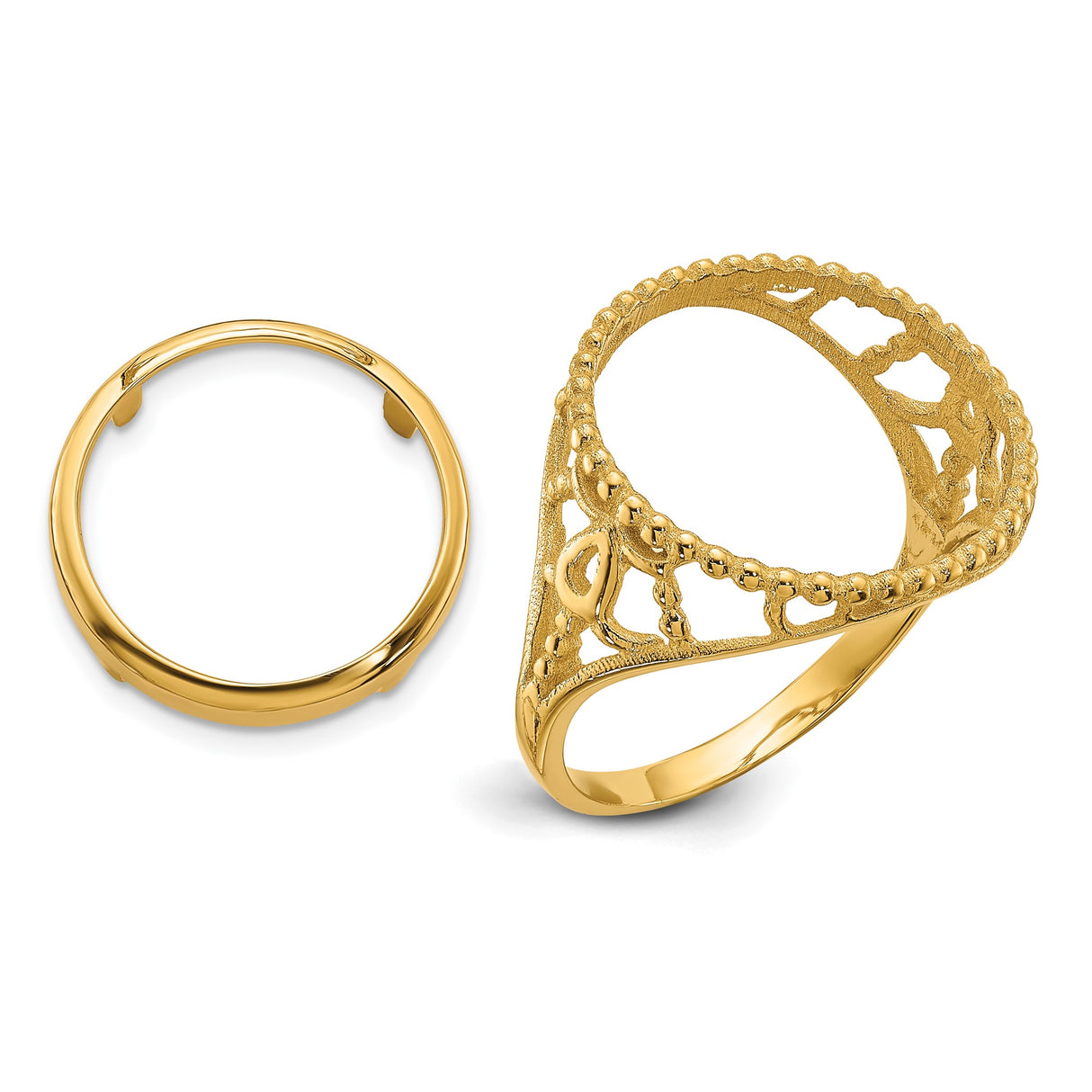 14 mm 14k Yellow Gold coin bezel ring for US 3¢ Trime Three Cent Silver — additional image