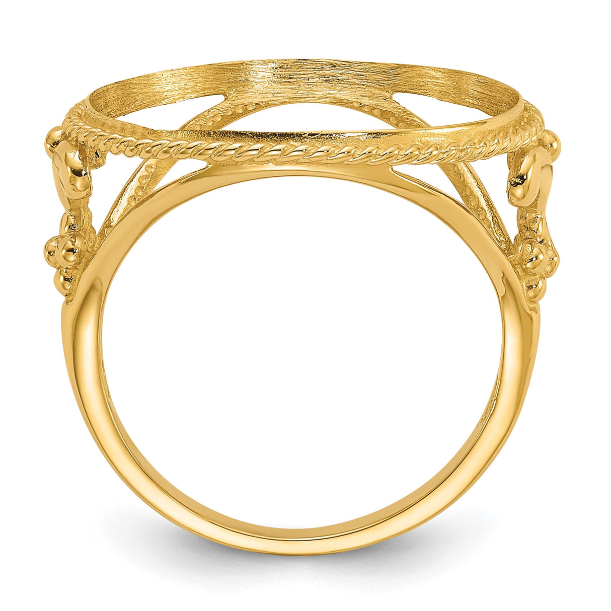 14 mm 14k Yellow Gold coin bezel ring for US 3¢ Trime Three Cent Silver — alternate view